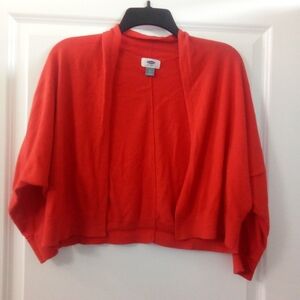 Women's Cropped Open Front Red Mid Sleeve Cardigan Size Large By Old Navy